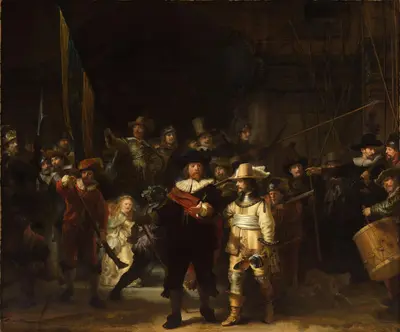 Officers and other civic guardsmen of District II in Amsterdam, under the command of Captain Frans Banninck Cocq and Lieutenant Willem van Ruytenburch, known as ‘The Night Watch’