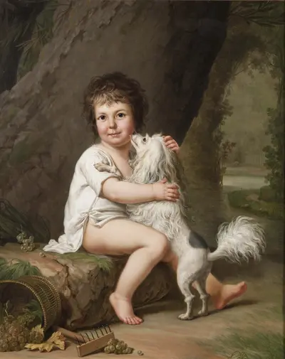 Two-year-old Henri Bertholet-Campan with his dog Aline — Adolf Ulrik Wertmüller