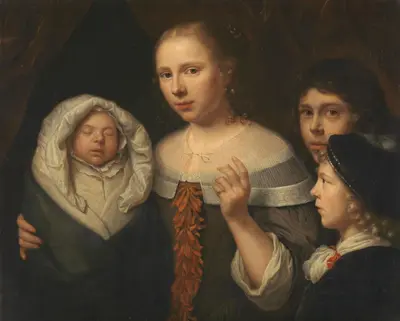 Portrait of a Young Woman with Three Children